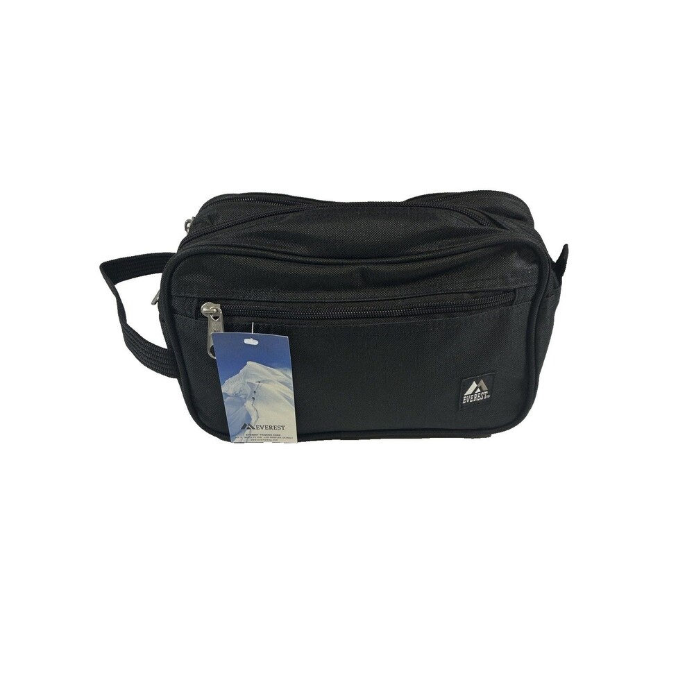 Everest Men's Black Toiletry Bag Travel Dopp Kit Dual Zip Compartments 9x6x5